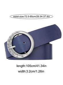 1 Piece, Black Leather Belt With Circular Metal Buckle, Minimalist Distressed Style Unisex Everyday All-Season Belt Accessory. - Multicolor - View 6