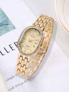 3件套不锈钢表带女士腕表，经典方形表盘，优雅百搭，镶嵌锆石石英机芯，适合日常佩戴、商务场合、聚会等各种场合。 - 彩色 - 查看 4