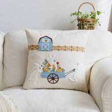 1pc Easter Bunny Embroidered Pillow Cover, Spring Floral Cushion Cover, Suitable For Indoor Decor, Spring/Summer Pillowcase, Pillow Insert Not Included - Multicolor - View 12
