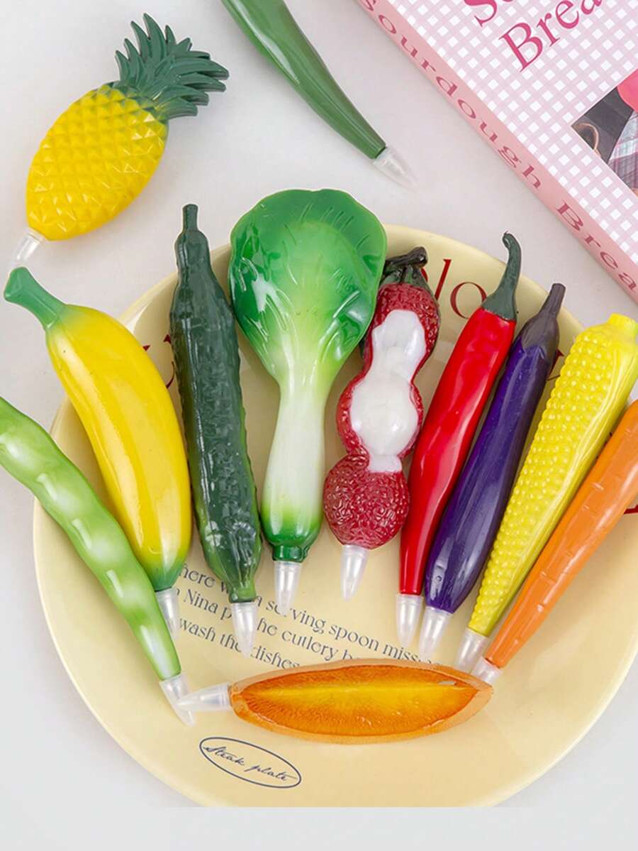 Creative Cartoon Cute Realistic Fruit & Vegetable Ballpoint Pen - Magnetic Black Pen, Perfect Prize And Gift Stationery For Students In New Semester - Black - View 1