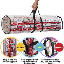 Bolsa de almacenamiento transparente para papel de regalo, material de PVC, con asa blanca, caja de almacenamiento cilíndrica conveniente. Bolsa de almacenamiento de papel de regalo de Navidad, bolsa de almacenamiento de tubo de papel de fiesta, bolsa de regalo con cremallera, bolsa de almacenamiento de regalo transparente impermeable y a prueba de polvo, bolsa de almacenamiento de papel de regalo de Navidad, decoraciones navideñas, bolsa de regalo de fiesta individual - Negro - Ver 8