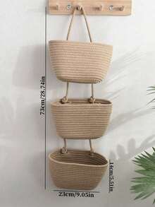 1pc 3-Tier Woven Hanging Storage Basket - Removable Decorative Storage Box, Bohemian Style, Suitable For Living Room, Bathroom And Bedroom, Over-The-Door Hanging Storage Basket With Multiple Storage Compartments - Multicolor - View 8