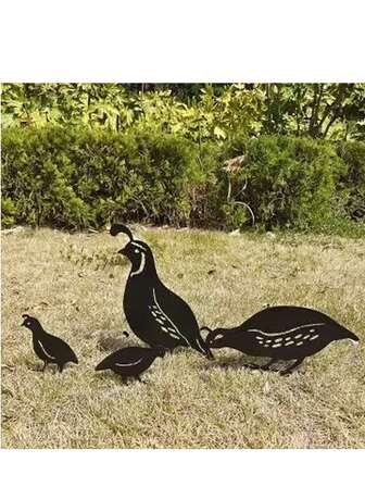 4 piezas Señal de jardín con silueta de familia de codornices con estacas, decoración de jardín para insertar en el suelo, decoración para el hogar al aire libre, decoración de inserción para jardín, patio, valla, césped, arte, decoración de primavera (dos grandes y dos pequeños)