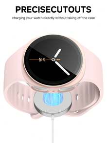 手錶錶帶 + 手錶錶殼套組，相容於 Galaxy Watch 8 40mm 與 44mm。柔軟舒適休閒運動矽膠錶帶，耐衝擊、耐刮花硬 PC 錶殼與強化玻璃螢幕保護膜 2 合 1 手錶錶殼。易於佩戴，觸控靈敏。適合男女款智慧手錶錶帶與錶殼。 - 粉色 - 查看 5