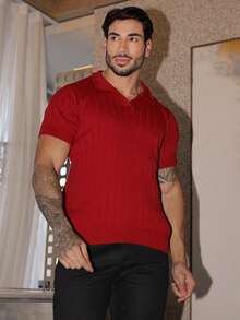 Men's Chic Lightweight Textured Knit Sweater Shirt, High Quality, Perfect For Autumn And Winter, Father's Day. - 紅色 - 查看 8