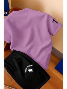 Men's T-Shirt And Shorts Set - New Summer Collection - Modern - Premium Cotton - 紫丁香 - 查看 2