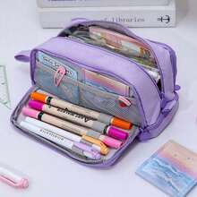 Pink Bowknot Design Kawaii Multi-Layer Large Capacity Pencil Case,Waterproof Internal Multi-Pocket Pencil Case,Stationery Box New Large Capacity Upgrade Window Prism Flap Student Stationery Waterproof Storage Box - Multicolor - View 4