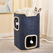 Cat Barrel Kitten Tree Tower Sisal Scratch Post Cosy Climbing Platform Grey Cat Cave & Beds - Multifunctional Cat House With Ball, Cat Condo