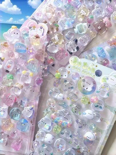 3D樱花浮雕水晶贴纸，适用于DIY手机壳装饰，亚克力浮雕贴纸，樱花主题3D自粘贴纸，奖励装饰贴纸，PVC和亚克力材质，适用于水瓶、手机壳、笔记本和相册。3D卡通贴纸，学生奖励，节日礼物，可爱柔软的DIY手机壳、笔记本和计划本，3D浮雕可爱颗粒贴纸。