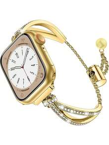 Women's Rose Gold And Gold Slim Bands, Compatible With Apple Watch 38/40/41/42/44/45/46/49 Mm. Designer Sparkling Rhinestone And Stylish Adjustable Metal Bracelet Band For Women, Perfect For Adding A Touch Of Glamour As A Holiday Or Birthday Gift. Compatible With Apple Watch Series 11/10/9/8/7/6/5/4/3/2/1/SE/Ultra. - 38/40/41mm & 42mm (S10/11) - View 11