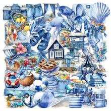 50pcs Summer Beach Creative Waterproof Stickers, Blue Stickers Suitable For Laptop, Skateboard, Guitar, Fridge, Luggage, Helmet, Bumper, Phone, Tablet, Birthday, Party, Valentine's Day, Christmas And Other Holiday Gifts - Multicolor - View 12
