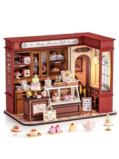  Robotime DIY Mini House - 3D Puzzle Toy Assembly Set With LED Light, Adult DIY Assembly Set, Creative Home Decor Gift, Suitable For Adults, Gift For Women(Dessert Shop)