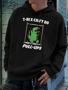 Lustiger Hoodie mit Dinosaurier-Print, Herbst, Rundhalsausschnitt, lockere Passform, Hip-Hop-Streetstyle, auffälliger Print - Schwarz - Übersicht 1