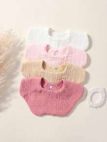 4pcs/Set Cute & Soft Adjustable Snap Fastener Baby Bibs, Suitable For Daily & Outdoor Use, Early Spring - Multicolor - View 1