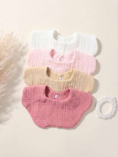 4pcs/Set Cute & Soft Adjustable Snap Fastener Baby Bibs, Suitable For Daily & Outdoor Use, Early Spring