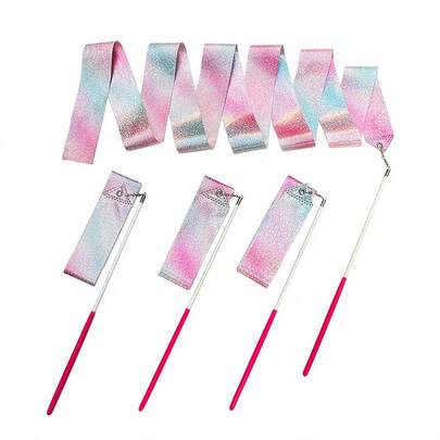 2pcs 6.5ft Colorful Shiny Star Dance Ribbons, Suitable For Gymnastics, Art Performances, Fitness, Gymnastics Ribbon Decorations