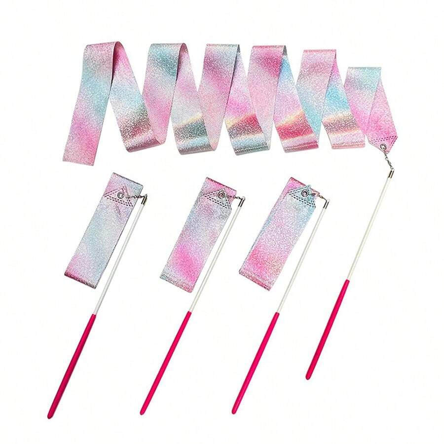 2 Stücke 6.5ft bunte glänzende Sternentänzer-Bänder, geeignet für Gymnastik, Kunstaufführungen, Fitness, Gymnastik-Banddekorationen - Verschiedenfarbig - Übersicht 1