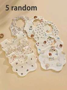 5/3件装随机纯色柔软棉纱婴儿围兜，婴幼儿口水巾，新生儿喂奶拍嗝巾 - 彩色 - 查看 13