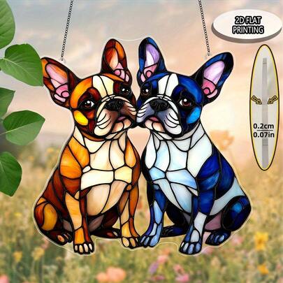 2D Acrylic Boston Terrier Silhouette Window Hanging Decor, Suitable For Dog Lovers, Animal Themed Occasions, Couple Gifts, Outdoor Spaces, Garden, Bedroom, Farewell Gifts