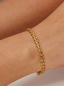 1pc Women's Layered Heart Tassel Stainless Steel Bracelet, Waterproof Beach Vacation Accessory, Daily Gift Jewelry (Random Heart Bead Count, No Gift Box) - Yellow Gold - View 2