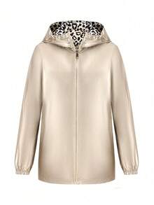 Risissida 女士豹纹连帽外套 - 双向拉链设计，适合春秋季穿着 - 户外活动的理想之选 - 豹紋 - 查看 5