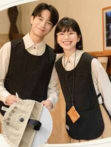 Minimalist Apron Vest With Adjustable Waist Strap, Front And Back Pockets For Convenient Storage, Suitable For Baking, Painting, Bubble Tea, Hot Pot, Catering, Etc. (Black) - Black - View 3