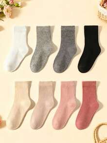 4双随机颜色女童船袜，婴儿派对装饰礼物，粉色蝴蝶结一周岁生日袜，新生儿必备礼物，情人节礼物，黑色船袜，黑色袜子，女婴配饰，儿童袜子 - 彩色 - 查看 6