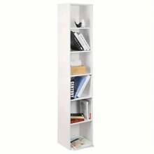 1pc Bookshelf With 6 Compartments, Independent Cube Bookshelf, Vertical Bookshelf, Office Rack, Storage Rack, File Rack, Made Of Wooden Material, 30x158, 5x24 Cm ( Width X Height X Thickness) - White - View 2