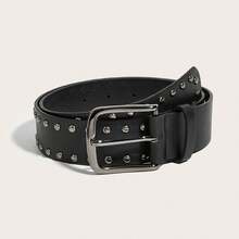 1pc Women's Vintage Gold Square Buckle Rivet Belt, Suitable For Dresses And Coats - Black - View 5