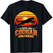 Cougar Friend Valentine Shirt Funny Retro Big Cat Lover T-Shirt - Black - View 1