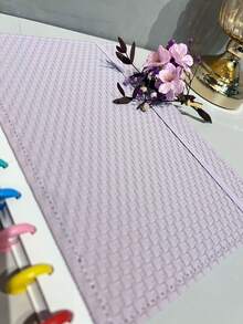 Tesouro direto Import A4 Ring Binder Notebook With Woven Faux Leather Hardcover – 80 Lined Sheets And 11 Discs, Back To School - 紫丁香 - 查看 2