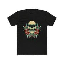 Unisex Old School Tattoo T-Shirt With Traditional Roses And Skull - White - View 1