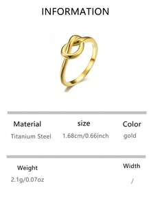 1枚钛钢打结心形男女通用戒指，订婚/求婚戒指 - 金色 - 查看 9