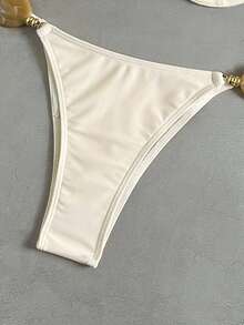 Bikinx Bộ bikini nữ gợi cảm màu trơn, hở lưng, buộc dây phía trước, xếp ly, có gọng, thích hợp cho bãi biển và kỳ nghỉ hè. - Màu be - Xem 5