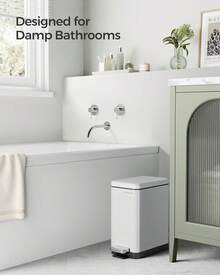 Bathroom Trash Can, 2.6-Gallon (10 L) Trash Bin With Lid, Slim For Small Spaces, Stainless Steel Garbage Can, Soft Close, White - 黑與白 - 查看 3