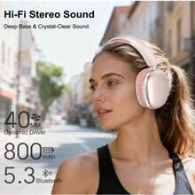 Sirius Over Ear Retro Bluetooth Headphones Built-In Mic With ANC Noise Reduction 70H Playtime Vintage Style For Shopping Travel Home - 粉色 - 查看 2