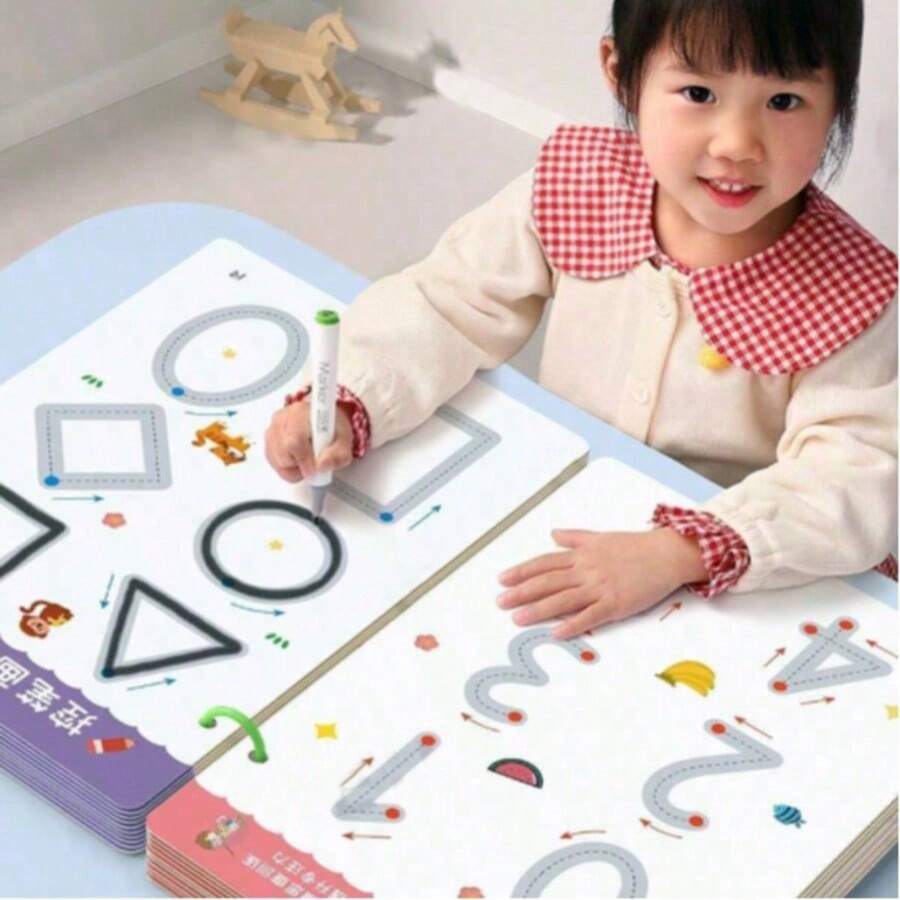 随机颜色可重复使用的蒙特梭利描红练习册，练字，学习字母，绘画教育控制训练，学校练习本，英文字母学习笔记本，蒙特梭利教育书籍，练字练习本，涂色书