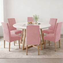 6 Pzas cubiertas de silla resistentes a salpicaduras en unicolor,Elástica Protectora De Silla Comedor Removible.cubierta moderna para silla de comedor de poliéster elástico, La cubierta de la silla es adecuada para la mayoría de las sillas, y la tela de alta elasticidad puede adaptarse a su silla muy bien y hacer que su silla se vea más fresca.  La cubierta de la silla de comedor puede transformar su vieja silla en una nueva, actualizar su decoración interior, extender la vida útil de la silla y ahorrar su dinero. Las fundas decorativas para sillas se pueden utilizar en salones, banquetes de boda, hoteles, conferencias, celebraciones, ceremonias, restaurantes, etc.todas las estaciones. - Rosa Rosa - Ver 4