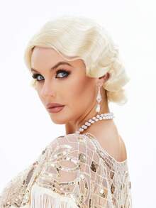 20世纪20年代风格短款手指波浪假发，金色，适合派对、角色扮演，打造20世纪20年代摩登女郎发型 - Platinum - 查看 3