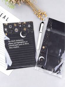 Bộ giấy viết thư kèm phong bì gồm 27 tờ, thiết kế họa tiết sao và trăng, dòng sản phẩm Flashing Series, giấy viết thư 8.5 x 6 inch. - Nhiều màu - Xem 5