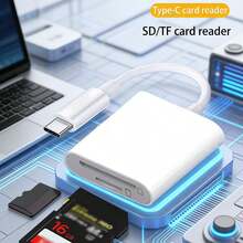 二合一TF卡+SD卡读卡器适配器，双卡槽设计，支持SD和MicroSD卡，即插即用，兼容 17/16/15/14 Pro Max/14 Pro/14 Plus/14/13/12/11/XS/XR/8/7/6、iPad系列等机型。 - 白色 - 查看 1