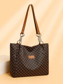 复古时尚小众单肩腋下印花大容量通勤时尚高端女士信封包 - 棕色 - 查看 2