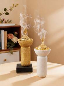 1pc Cylindrical Resin Incense Burner - Glitter Texture Luxury Style Aromatherapy Diffuser For Home, Office, Yoga & Party Gifting - Multicolor - View 4