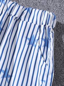 Girls' Summer Letter Print T-Shirt & Striped Star All-Over Print Cargo Pants 2 Pieces Set - Blue - View 4