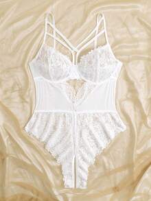 Áo lót gợi cảm ren khoét lỗ phối màu tương phản dành cho nữ cỡ lớn - trắng - Xem 3