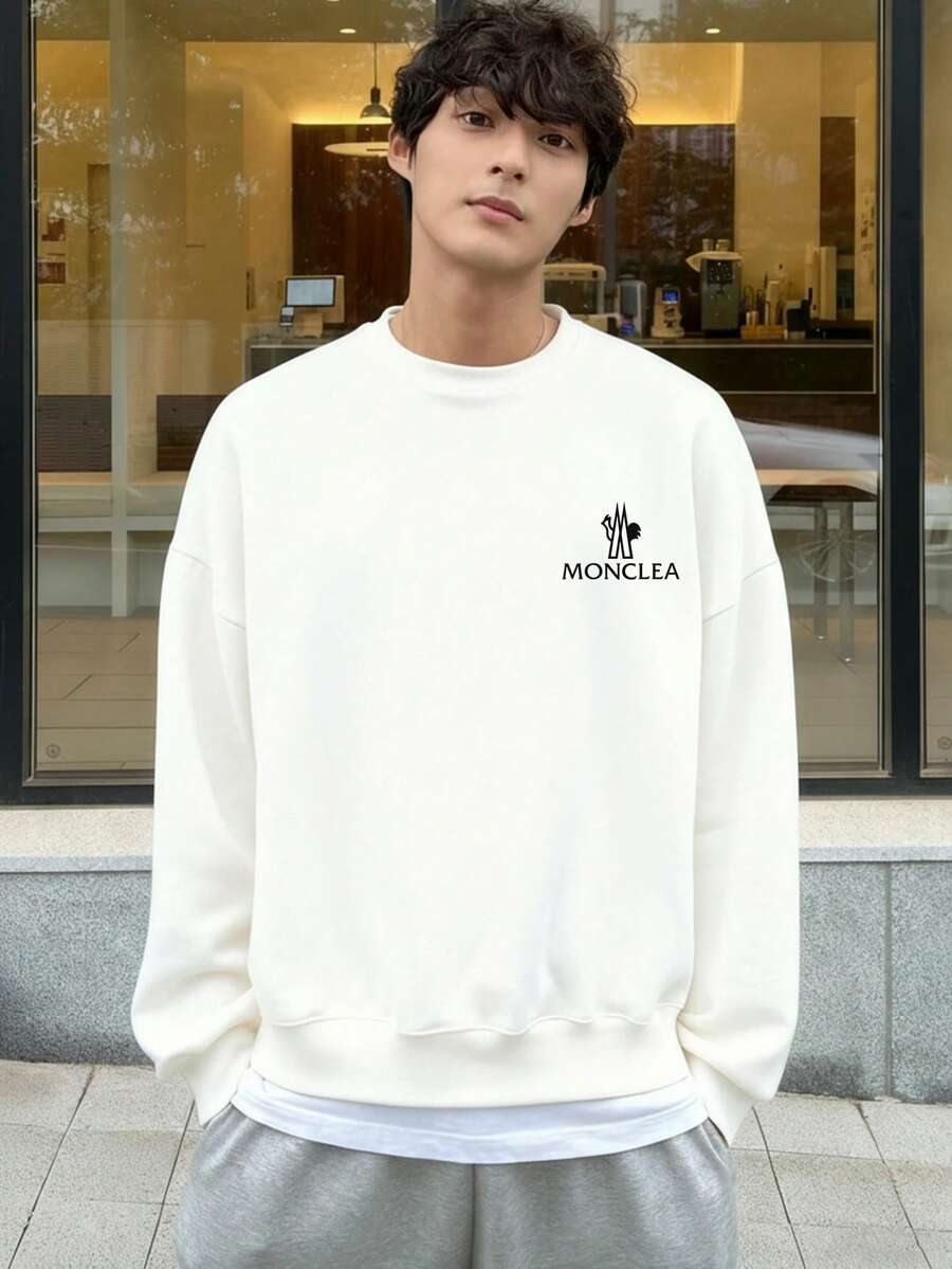 Domestic Shipping | Men's Casual Crew Neck Sweatshirt | A Street Style Essentials. Perfect For Date Nights Or Everyday Wear, This Fall Piece Is Perfect For Fall. - White - View 1