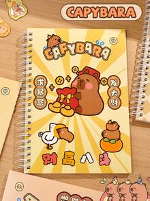 4本A5横线笔记本，水豚可爱便签本，60页厚纸螺旋装订，学习笔记，简约可爱作文簿，学生文具 - 彩色 - 查看 1