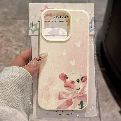 1pc Soft TPU Material Cute Pink Bowknot Cow Pattern Phone Case Compatible With IPhone 17 Pro Max/17/16 Pro Max/15/13/12/11, S20 FE/A15/S24/A55, Redmi Note 11/12/13 Pro, Full Body Shockproof Protective Cover