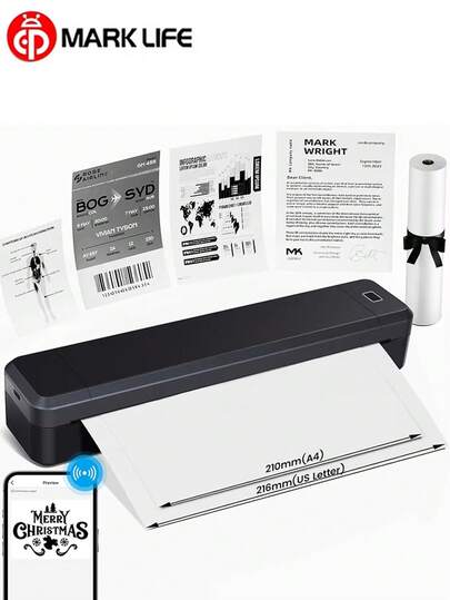 Marklife A4迷你纹身打印机，无线热敏便携式打印机，支持高清打印PDF文档，兼容iOS、安卓和Windows系统，无需墨水