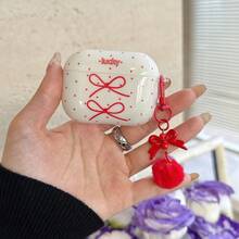 1 Set 2026 New Year Cartoon Polka Dot Bow Earphone Case Compatible With Apple 1/2, Pro 2, New 4 With Cartoon Pom Pom Pendant - Multicolor - View 10